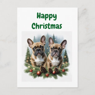 Französische Bulldogge Weihnachtskranz Postcard