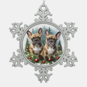 Französische Bulldogge Weihnachtskranz Snowflake Pewter Christmas Ornament