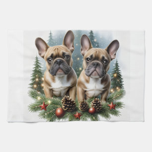 Französische Bulldogge Weihnachtskranz Tea Towel