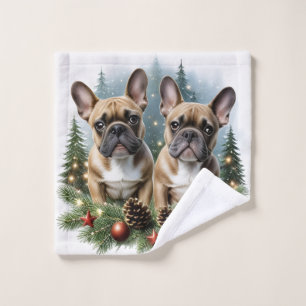 Französische Bulldogge Weihnachtskranz Wash Cloth