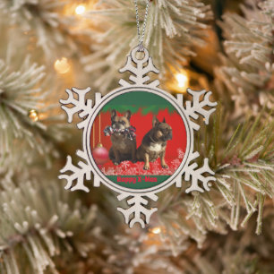 französische Bulldogge Weihnachtsschmuck Snowflake Pewter Christmas Ornament