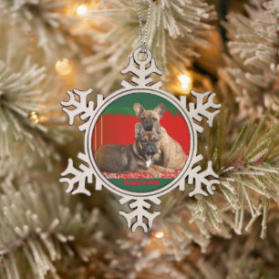 französische Bulldogge Weihnachtsschmuck Snowflake Pewter Christmas Ornament