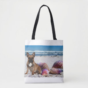 Französische Bulldoggen am Strand Schultertasche Tote Bag