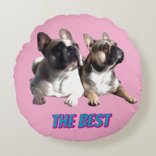 Französische Bulldoggen Beste Freunde Round Cushion