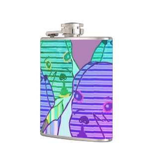 Französische Bulldoggen Comic Hip Flask