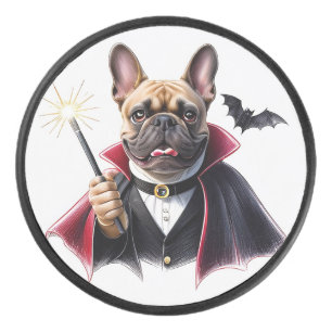 französische Bulldoggen Happy Halloween Hockey Puck