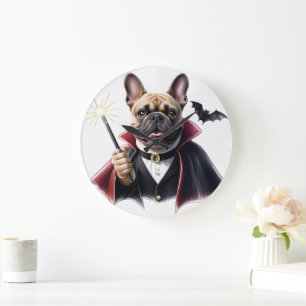 französische Bulldoggen Happy Halloween Large Clock