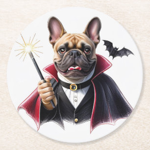 französische Bulldoggen Happy Halloween Round Paper Coaster