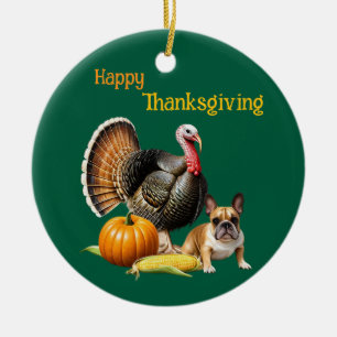 französische Bulldoggen Happy Thanksgiving Ceramic Ornament