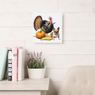 französische Bulldoggen Happy Thanksgiving Square Wall Clock