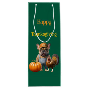 französische Bulldoggen Happy Thanksgiving Wine Gift Bag