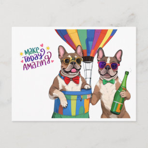 französische Bulldoggen im Heißluftballon Postcard