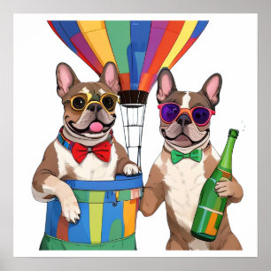  französische Bulldoggen im Heißluftballon  Poster