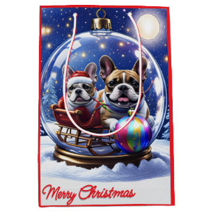 Französische Bulldoggen in Christbaumkugel Medium Gift Bag