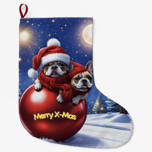 Französische Bulldoggen in roter Weihnachtskugel Large Christmas Stocking