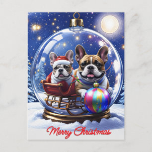 Französische Bulldoggen in Weihnachtskugel Invitation Postcard