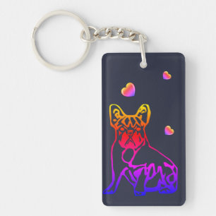 Französische Bulldoggen mit Herz Schlüsselanhänger Key Ring