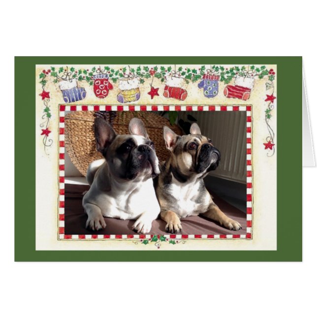 Französische Bulldoggen Weihnachts Grußkarte (Front Horizontal)
