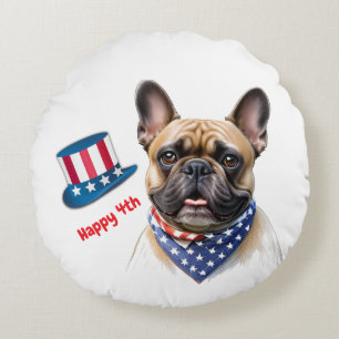 Französischen Bulldoggen Amerika 4.Juli Round Cushion