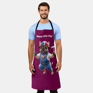 Französischen Bulldoggen Happy Labor Day Apron
