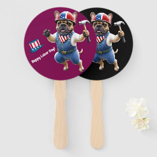Französischen Bulldoggen Happy Labor Day Hand Fan