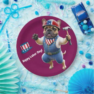 Französischen Bulldoggen Happy Labor Day  Paper Plate