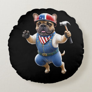 Französischen Bulldoggen Happy Labor Day  Round Cushion