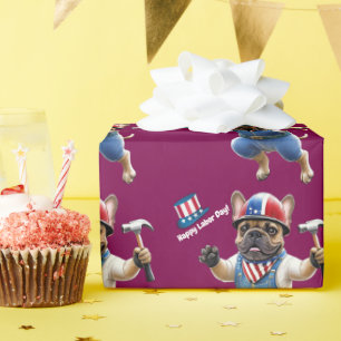 Französischen Bulldoggen Happy Labor Day Wrapping Paper