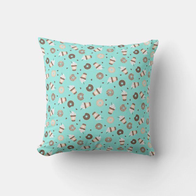 Frappuccino Coffee Sprinkled Doughnut Pattern Cushion (Front)