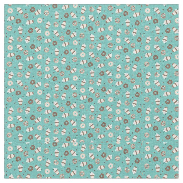 Frappuccino Coffee Sprinkled Doughnut Pattern Fabric (Close Up)