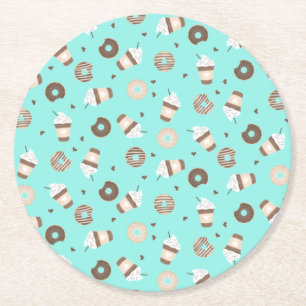 Frappuccino Coffee Sprinkled Doughnut Pattern Round Paper Coaster