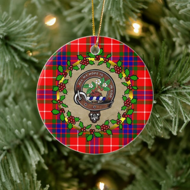 Fraser Clan Badge & Tartan Personalised Xmas  Ceramic Ornament (Tree)