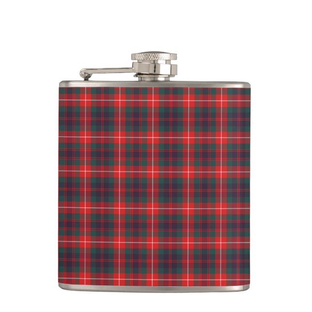 Fraser Clan Bright Red and Navy Blue Modern Tartan Hip Flask (Front)