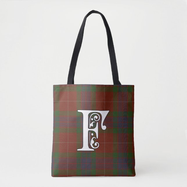 Fraser Clan Tartan Monogram Tote Bag (Front)