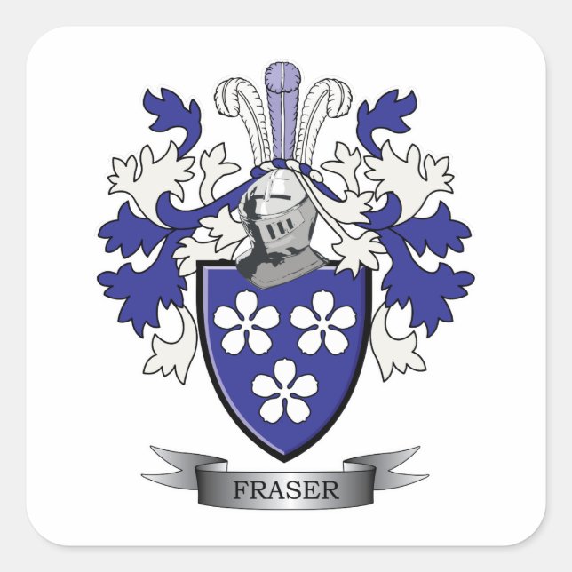Fraser Family Crest Coat of Arms Square Sticker (Front)