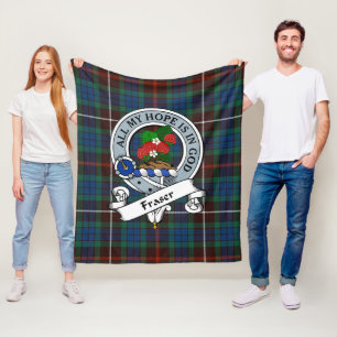 Fraser Hunting Ancient Clan Badge Tartan Plaid Fleece Blanket