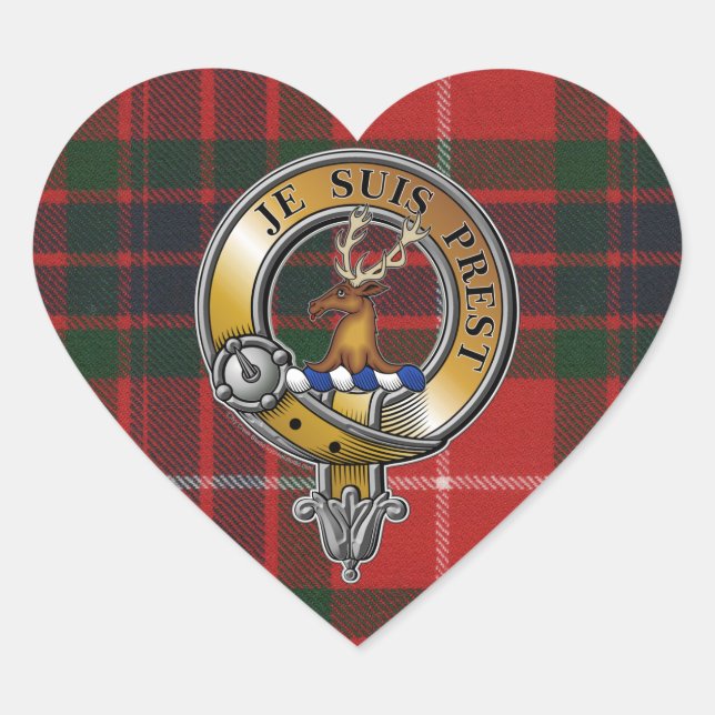 Fraser Lovat Tartan & Badge Heart Sticker (Front)