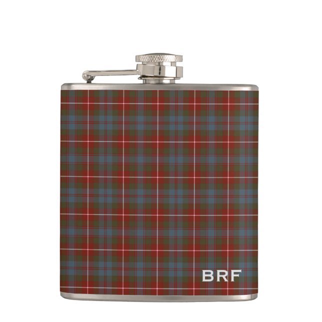 Fraser of Lovat Weathered Tartan Monogram Hip Flask (Front)