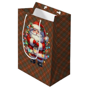 Fraser Red Weathered Scottish Tartan Christmas  Medium Gift Bag