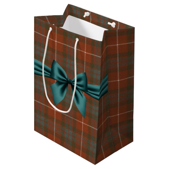 Fraser Red Weathered Scottish Tartan Medium Gift Bag (Front Angled)