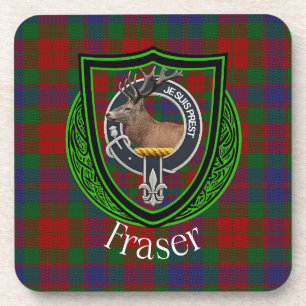 Fraser Scottish Clan Tartan & Crest Coaster