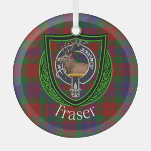 Fraser Scottish Clan Tartan & Crest Glass Tree Decoration