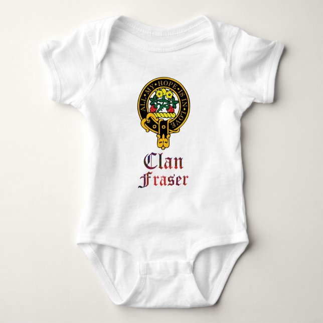 Fraser scottish crest and tartan clan name baby bodysuit (Front)