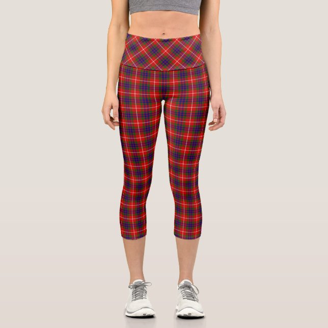 Fraser tartan red green blue purple plaid capri leggings (Front)