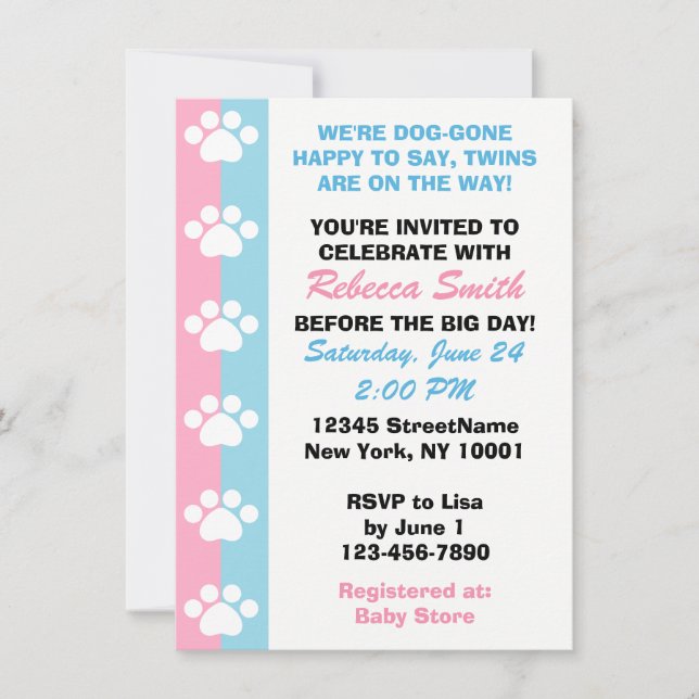 Fraternal Twins - Dog Themed Baby Shower Invites (Front)