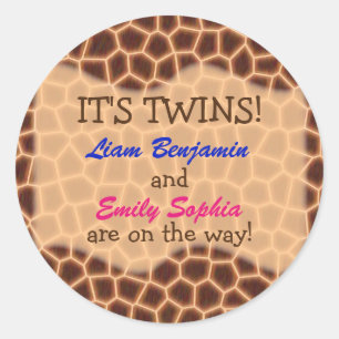 Fraternal Twins - Giraffe Themed Baby Shower Classic Round Sticker