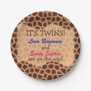 Fraternal Twins - Giraffe Themed Baby Shower Paper Plate