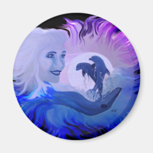 Frau mit Delfine im Mondschein Magnet