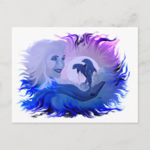 Frau mit Delfine im Mondschein Postcard