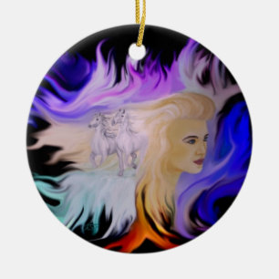 Frau mit Pferd Ceramic Ornament